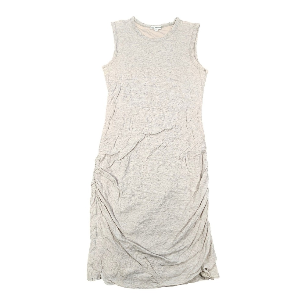 James Perse Standard Ruched Tank Dress‎ 2 Medium Gray Beige Knit Bodycon USA *